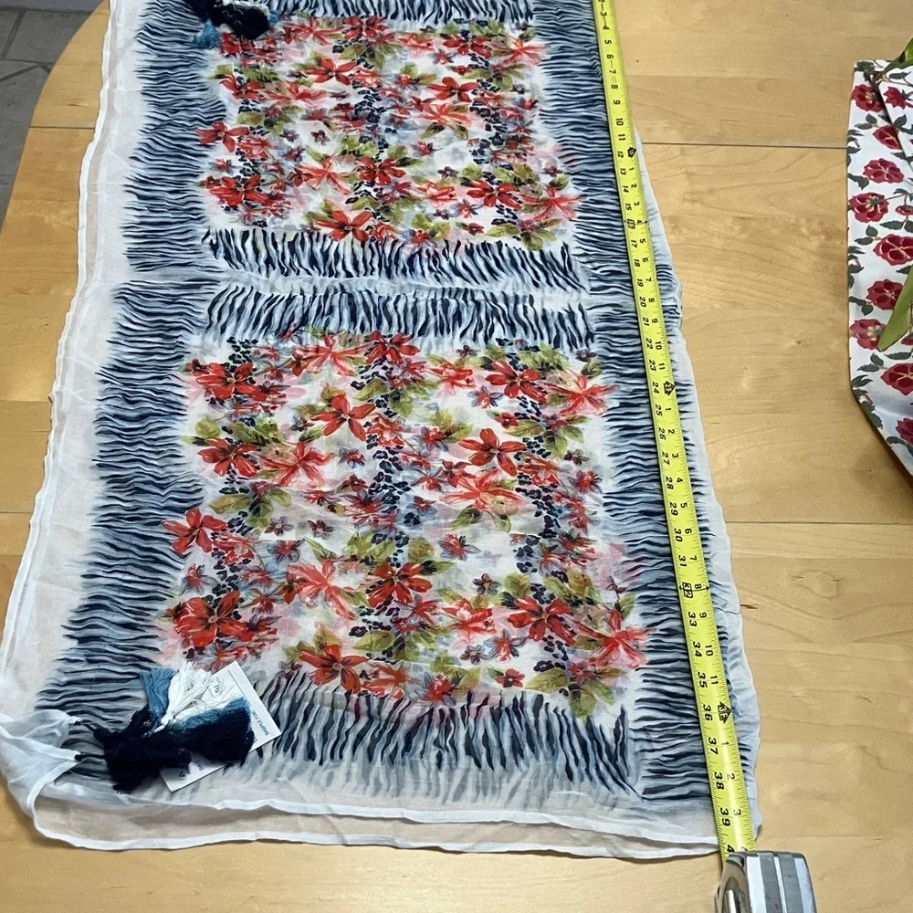 Multi colored Floral print and blue‎ stripes Light Scarf NWT